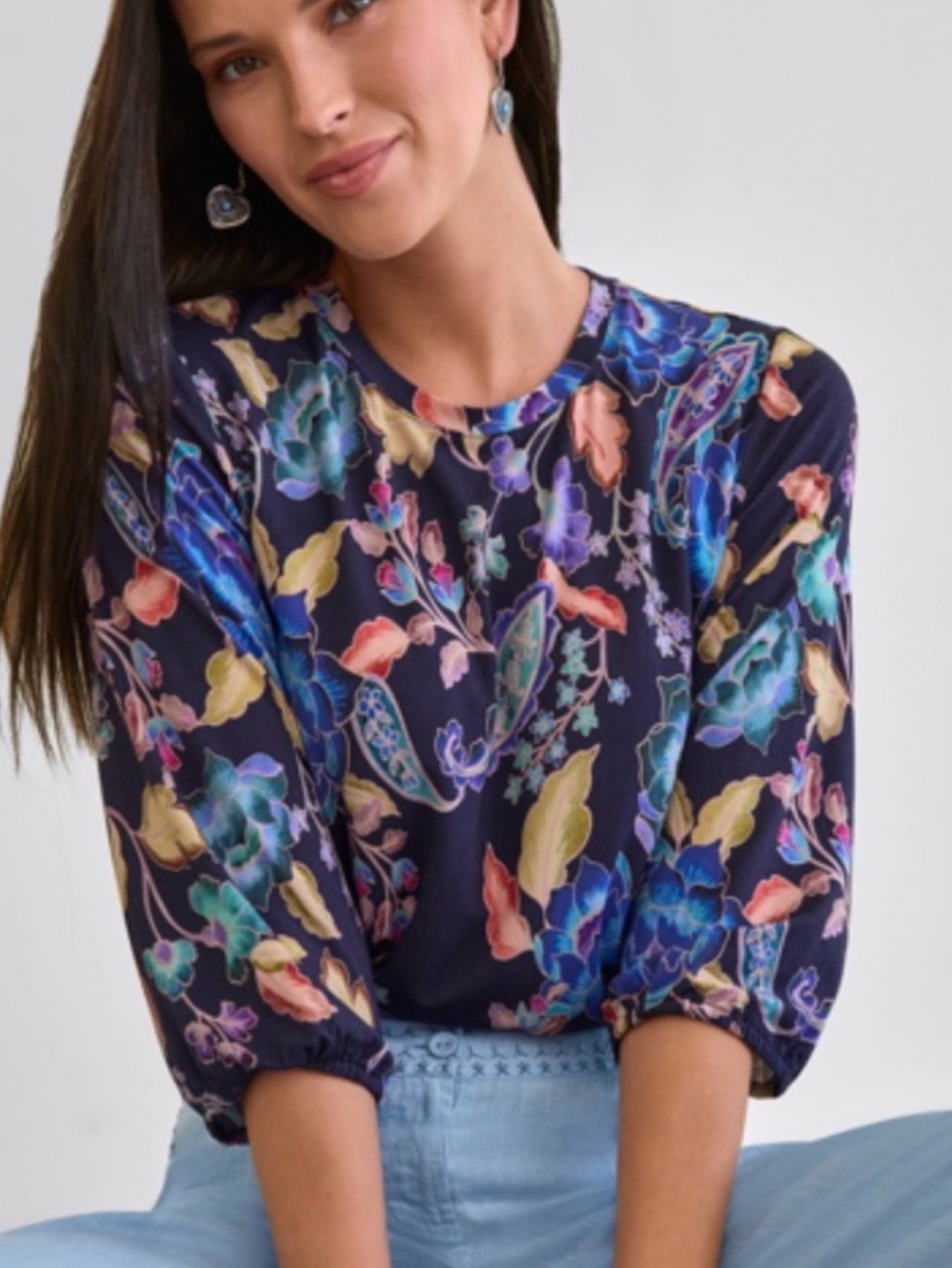 JOHNNY WAS janie favorite puff sleeve top in stevie's garden XL
